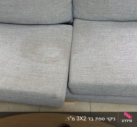כתם על ספה אפורה עם שולחן עץ